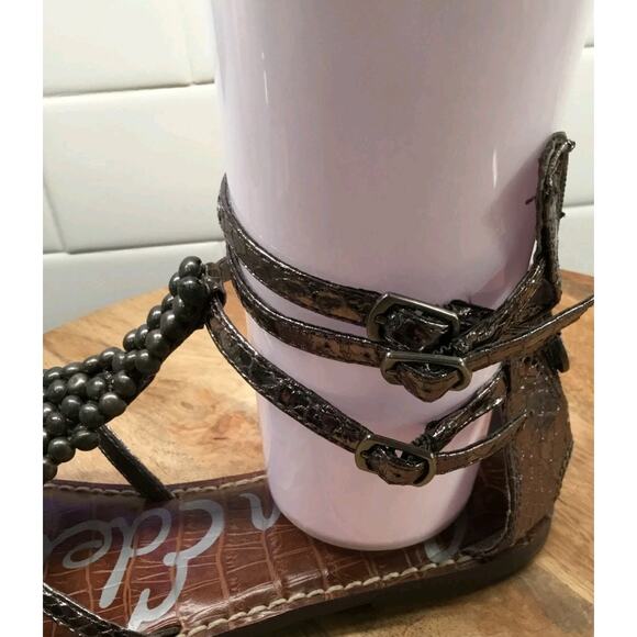 Sam Edelman Ginger Beaded Gladiator Sandal Size 7 in Pewter Strappy Boho Leather - Picture 5 of 10